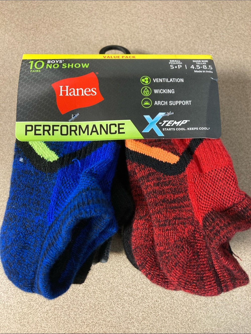 Hanes Performance Boys' No-Show Socks - Blue & Red (10 Pack)